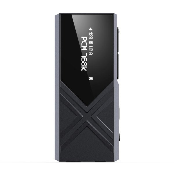 FiiO KA17 USB dongle DAC and amp, black, front with screen