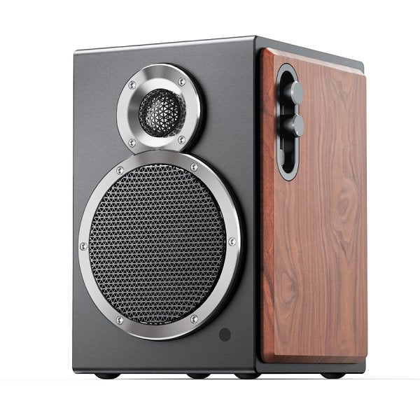 FiiO SA1 desktop active speakers, black, angled