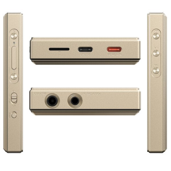 FiiO M21 music player, titanium gold, sides with buttons and sockets