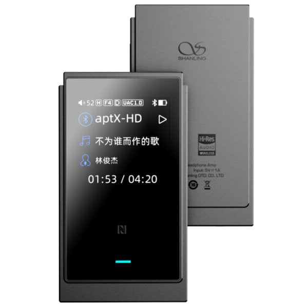 Shanling UP6 Bluetooth DAC and headphone amp, grey, front and back