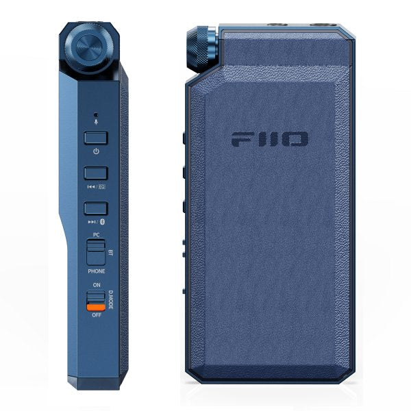 FiiO BTR17 Bluetooth DAC and headphone amp, blue, side and back