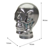 AMP3 glass skull headphone stand, silver, with dimensions