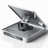 FiiO DM13 portable CD player, silver, lid open with CD
