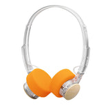 FiiO EH11 Bluetooth on-ear headphones, transparent with orange pads, angled