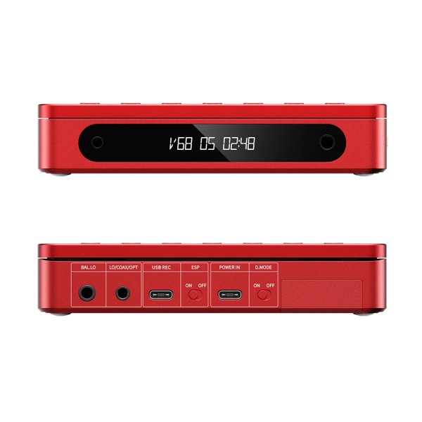 FiiO DM13 portable CD player, red, front and rear panels