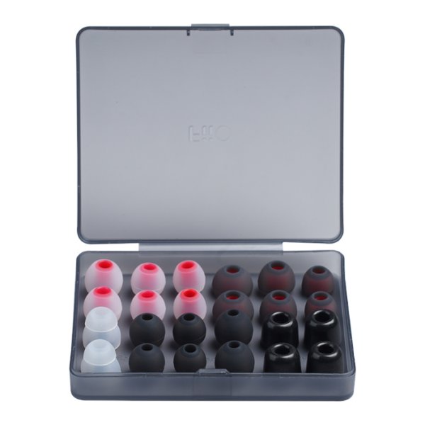 FiiO HS19 ear tips and carry case, open case, front