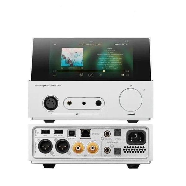 Shanling EM7 desktop music player, silver, front and rear panel