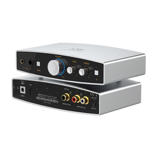 Shanling EH1 desktop DAC and headphone amp, silver, front and rear panels