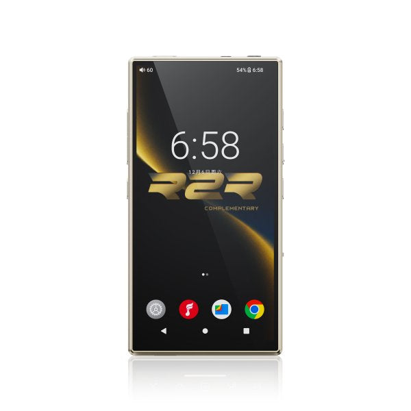 FiiO M33 R2R music player, gold, front with screen
