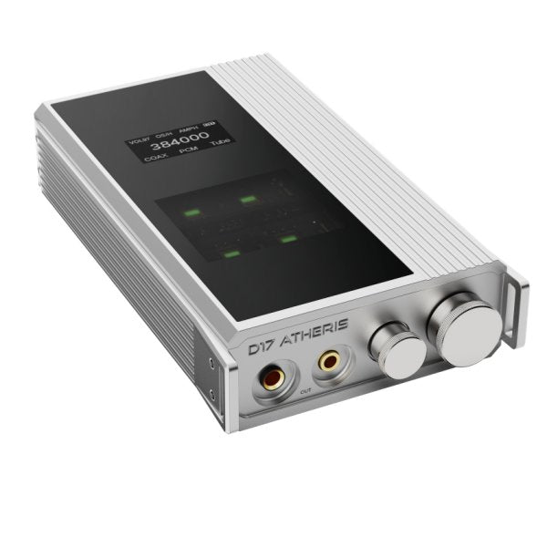 iBasso D17 Atheris portable R2R DAC and tube amp, lying flat, angled