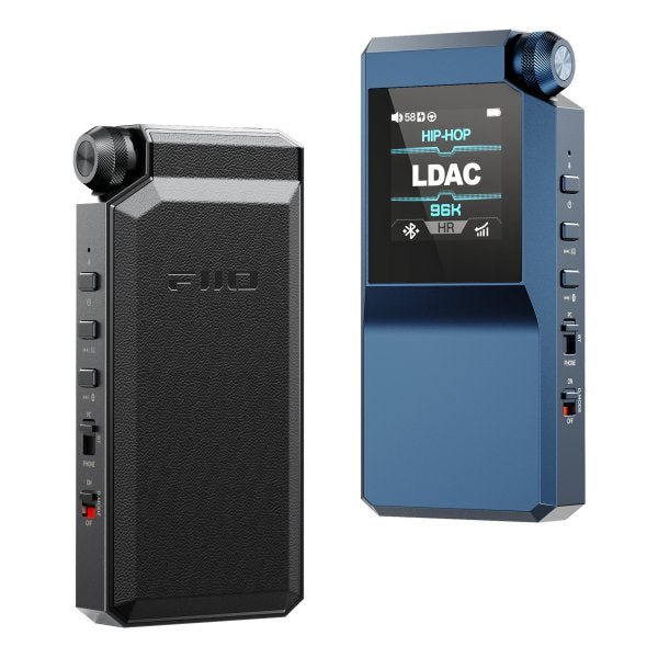 FiiO BTR17 Bluetooth DAC and headphone amp, black and blue, front
