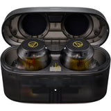 Audio-Technica ATH-CKS30TW+ wireless earbuds, translucent black, open charging case