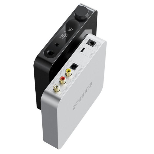 FiiO K11 desktop DAC and headphone amp, black and silver, standing