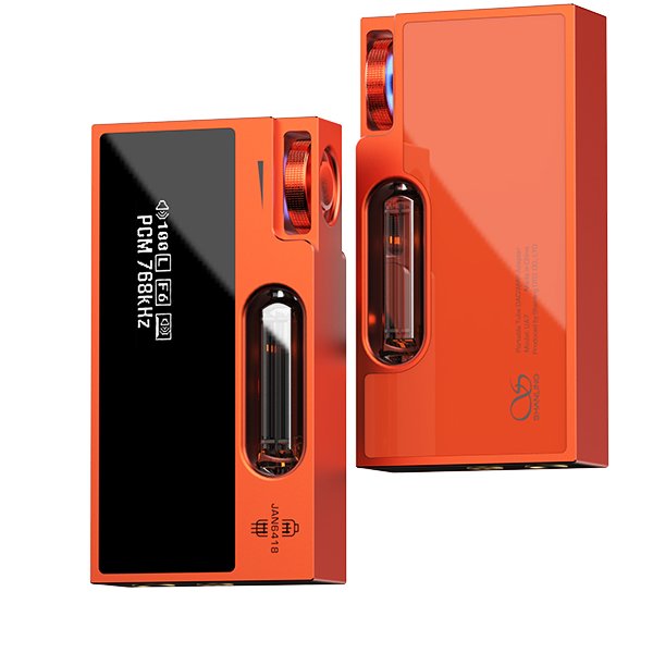 Shanling UA7 tube USB DAC, orange, front and back