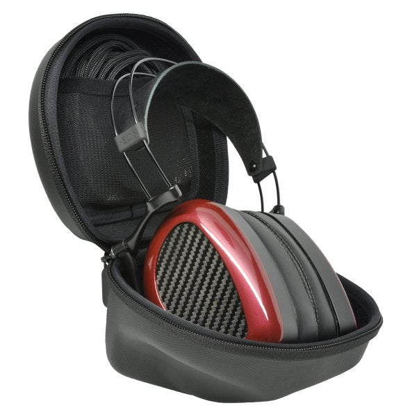 Dan Clark Audio AEON 2 closed-back headphones, folded in the open carry case