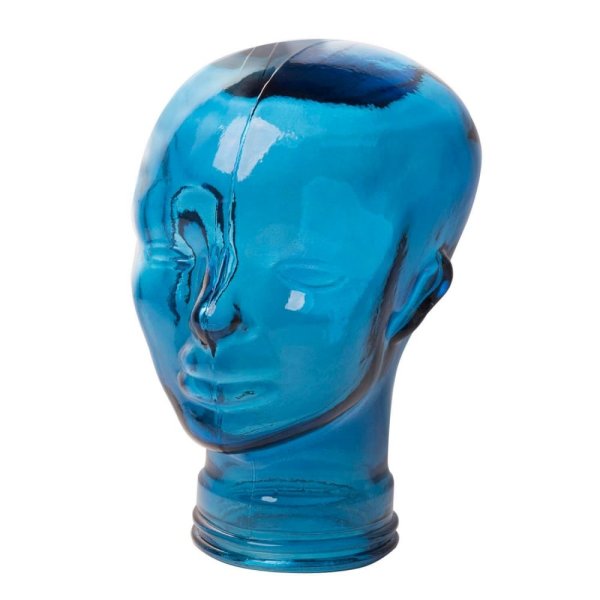 AMP3 glass head headphone stand, blue, front