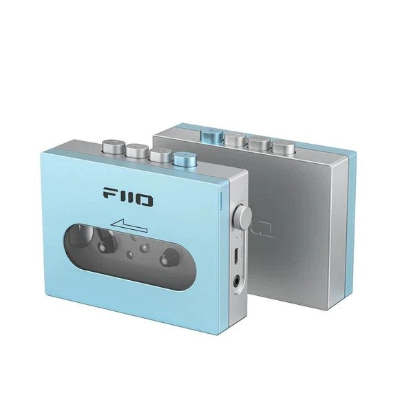 FiiO CP13 cassette player, blue, front and back