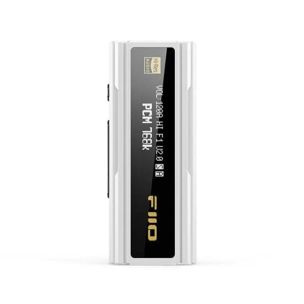 FiiO KA5 USB dongle DAC, white, front with screen
