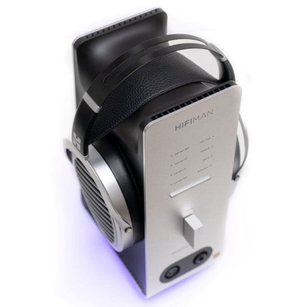 HiFiMAN EF600 DAC and amp, with headphones resting on top