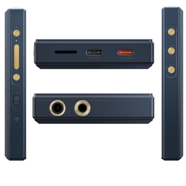 FiiO M21 music player, blue, sides with buttons and sockets
