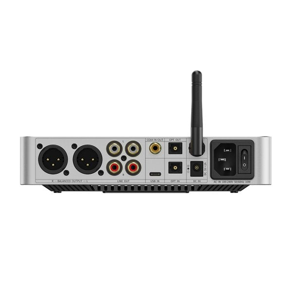 FiiO BR15 R2R Bluetooth receiver and DAC, silver, rear panel