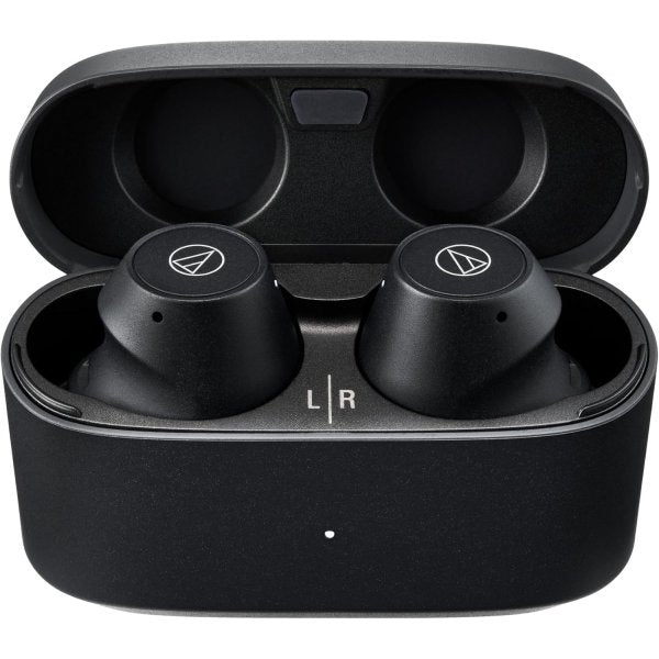 Audio-Technica ATH-CKS30TW+ wireless earbuds, black, open charging case