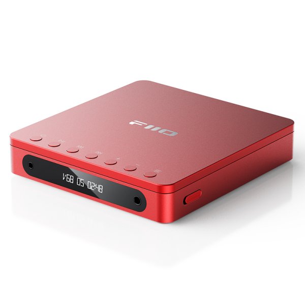 FiiO DM13 portable CD player, red, angled
