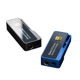 iBasso DC04 Pro USB dongle DAC, black and blue, angled