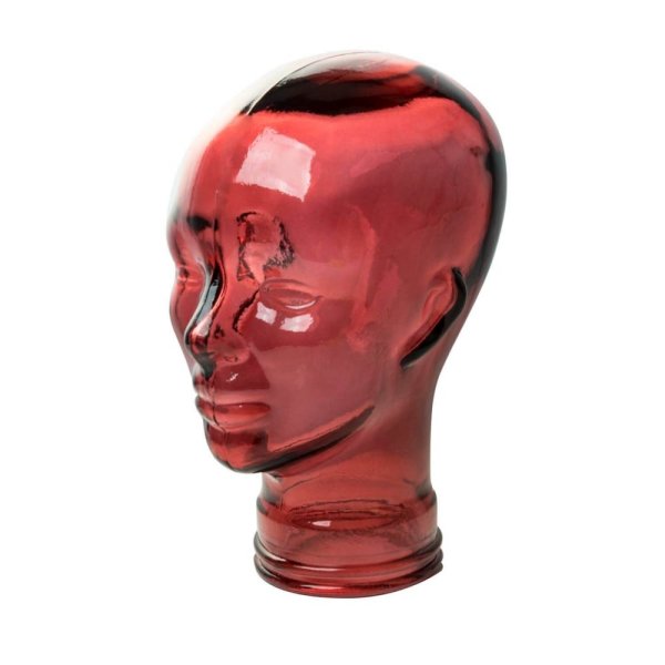 AMP3 glass head headphone stand, red, front