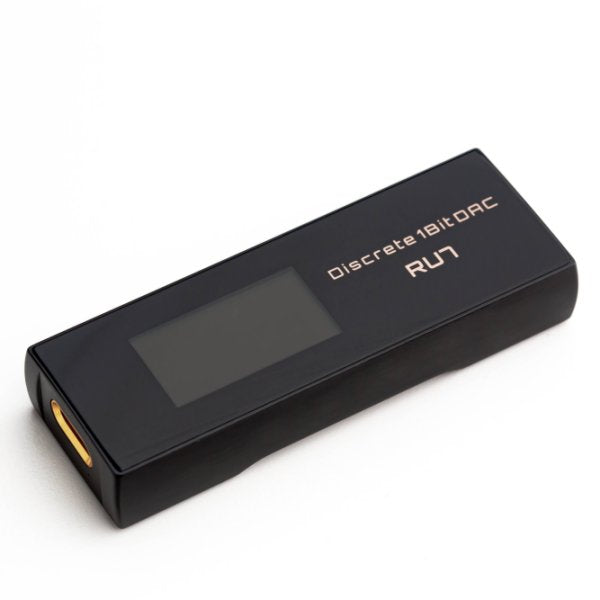 Cayin RU7 USB dongle DAC, lying flat with screen