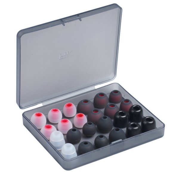 FiiO HS19 ear tips and carry case, open case with ear tips