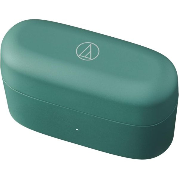 Audio-Technica ATH-CKS30TW+ wireless earbuds, green, closed charging case