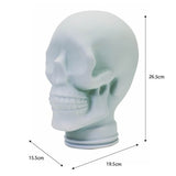 AMP3 glass skull headphone stand, white, with dimensions
