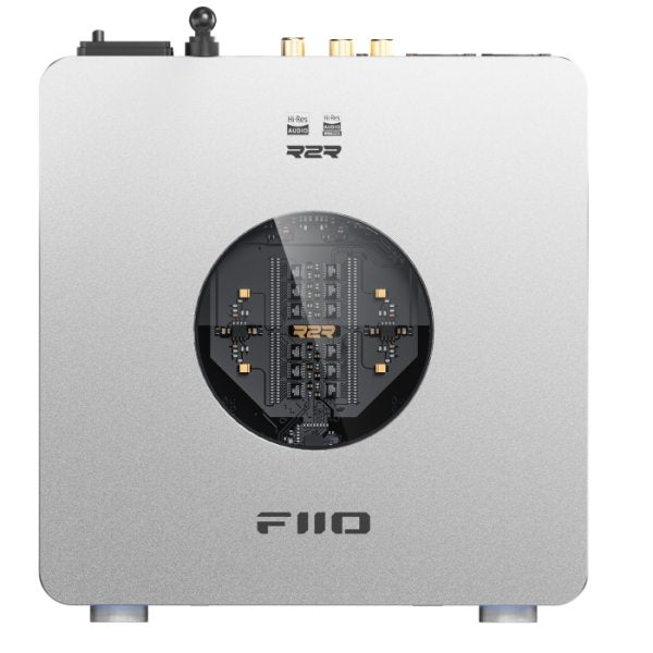 FiiO K13 R2R desktop DAC and headphone amp, silver, from above