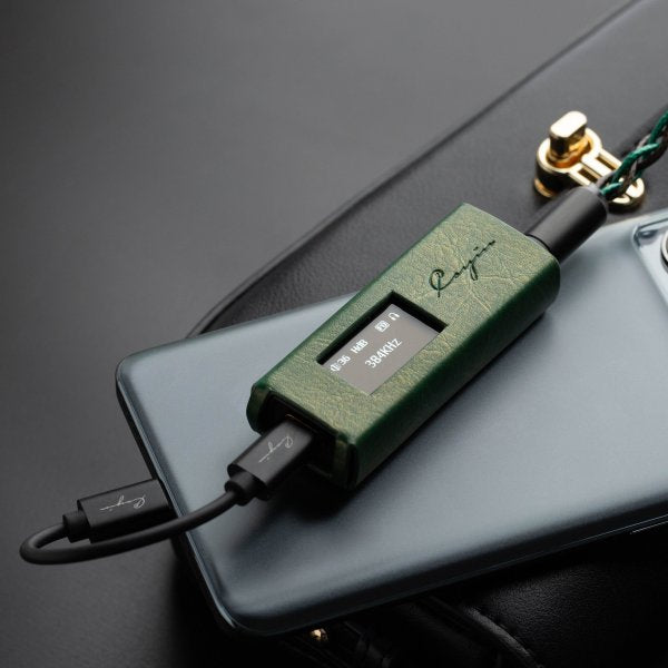 Cayin RU7 USB dongle DAC, connected to a phone