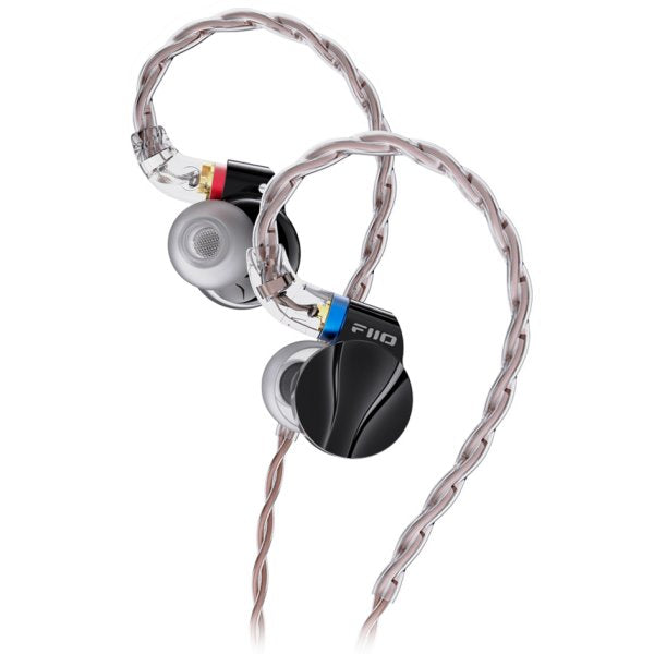 FiiO FD15 in-ear monitors, black, angled