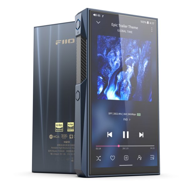 FiiO M23 music player, blue, front and back