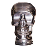 AMP3 glass skull headphone stand, gunmetal, front