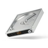 FiiO DM15 R2R CD player, silver, angled with lid