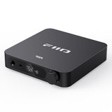 FiiO K11 R2R desktop DAC and headphone amp, black, angled from above