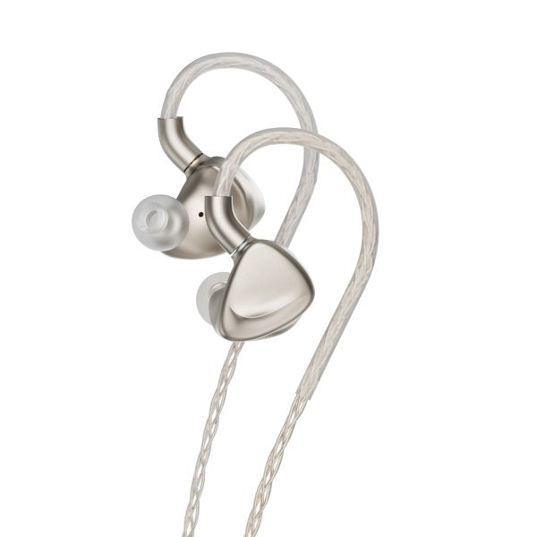 FiiO FX17 tribrid in-ear monitors, titanium, angled