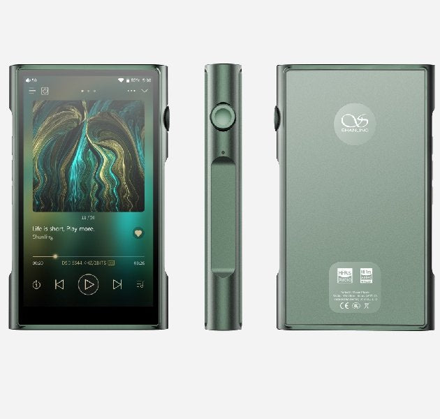 Shanling M6 Ultra music player, green, front, side and back