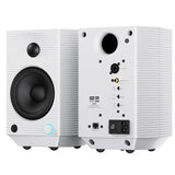 FiiO SP5 active desktop speakers, white, front and back