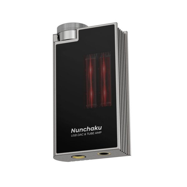 iBasso Nunchaku portable DAC and tube amp, grey, back with tube window