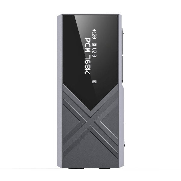 FiiO KA17 USB dongle DAC and amp, titanium, front with screen