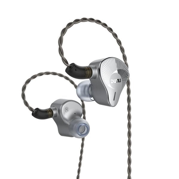 DUNU EST 112 hybrid in-ear monitors, angled