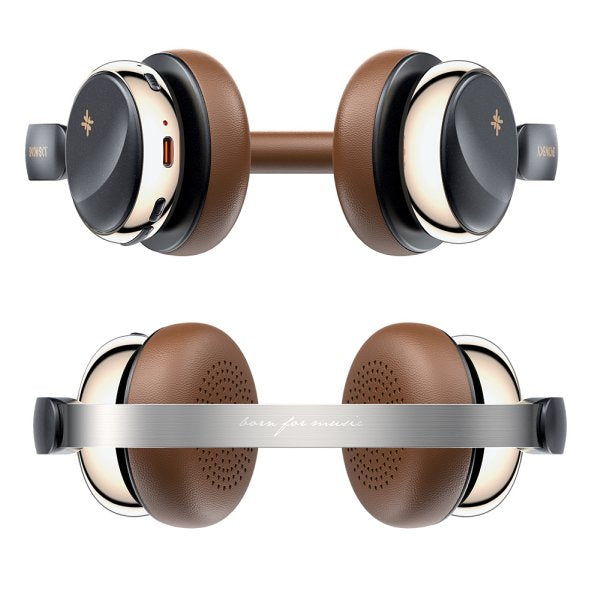 FiiO Snowsky Anytime noise-cancelling Bluetooth headphones, black and brown, ear cups inside and out