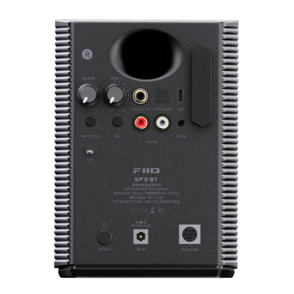 FiiO SP3 BT active desktop speakers, black, rear panel