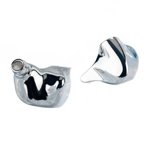 DUNU Glacier tribrid in-ear monitors, shells, angled