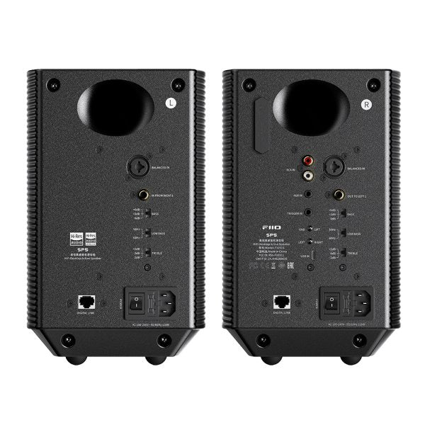FiiO SP5 active desktop speakers, black pair, back